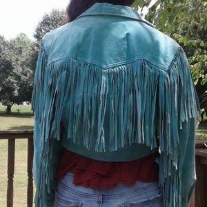 Vintage Fringe Turquoise Suede Jacket
